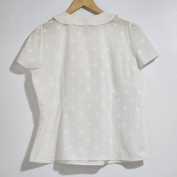 Boden Off-white Cotton Blouse Size 12R Short Sleeve Cottagecore Coquette Modest - Picture 5 of 6